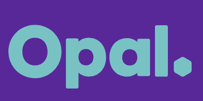 A blue and green word on a purple background.